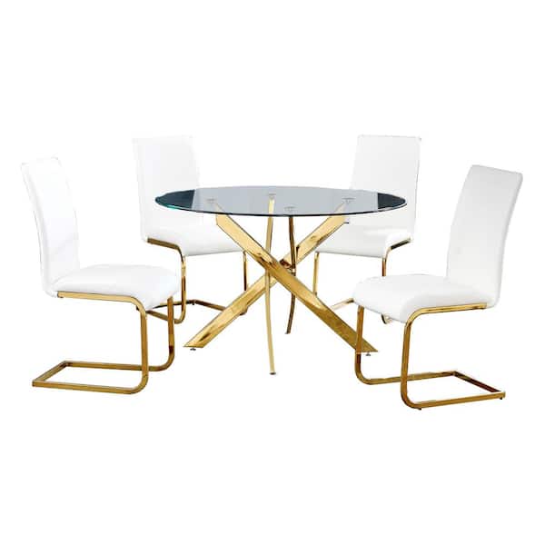 Best Master Furniture Trinity White Modern Dining Set in Gold (5