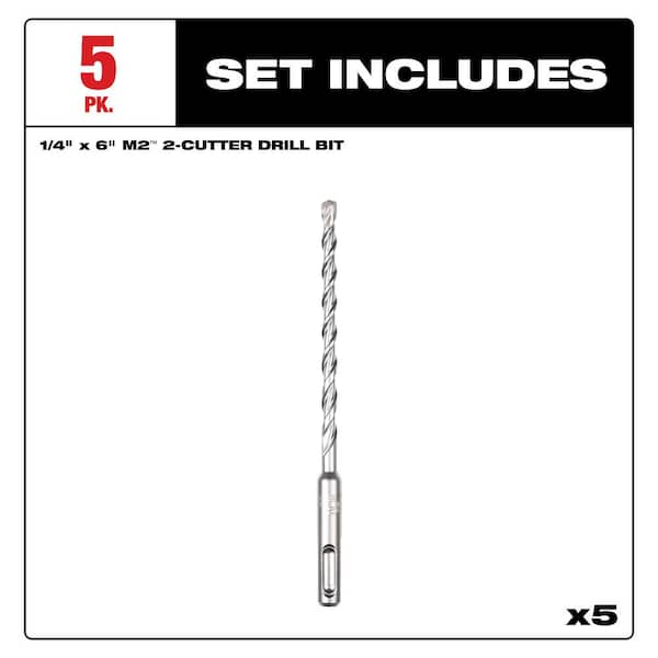 SDS PLUS M2 2-Cutter 1/4 in. x 6 in. Drill Bit-5 Pack