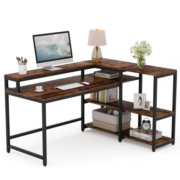 Walbrook Reversible L-Shape Computer Desks, 47'' or 55'' Work Desk with Adjustable Shelves 17 Stories Color: Rustic Brown, Size: 29.14 H x 47.24 W