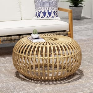 29.5 in. Outdoor Wicker Round Coffee Table for Patio, Backyard, Deck, Garden, Light Brown