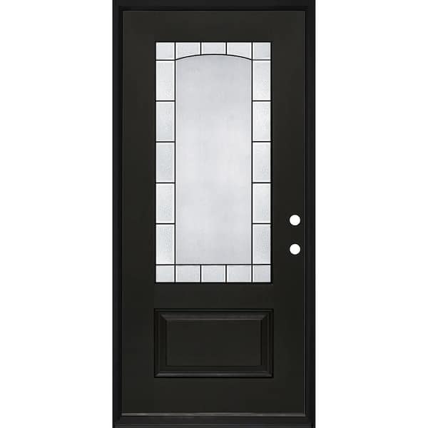 Regency 36 in. x 80 in. 3/4L Empire Decorative Glass LHIS Onyx Fiberglass Prehung Front Door with 4-9/16 Jamb