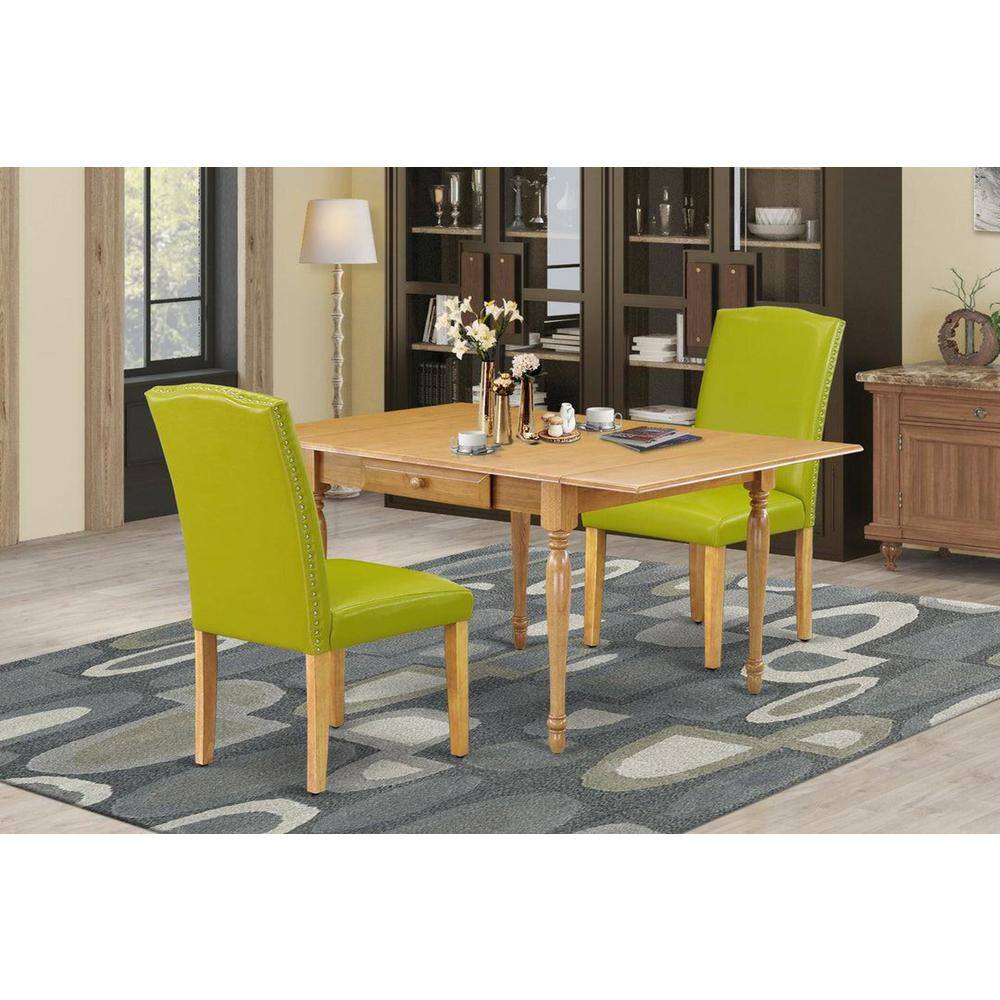 3-Piece Natural Brown Oak Finish Rectangular Solid Wood Top with Dropleaf Dining Table Set