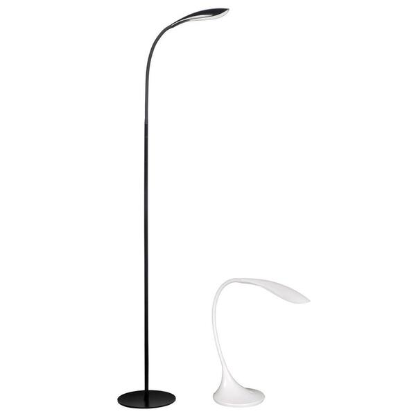 AndMakers Rylie 15.8 in. White Led Desk Lamp and Haven 55.2 in. Black Led Floor Lamp