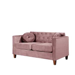 Lory 55 in. Rose Velvet 2-Seats Lawson Loveseat with Square Arms