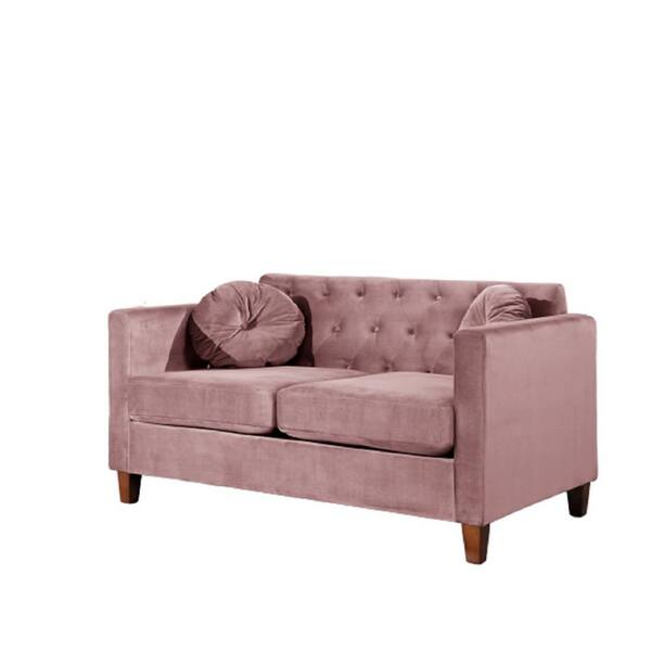 US Pride Furniture Lory 55 in. Rose Velvet 2-Seats Lawson Loveseat with Square Arms