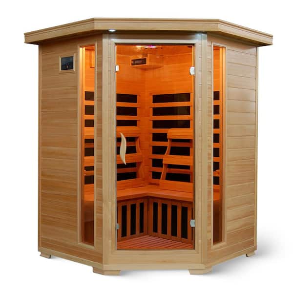 3-Person Hemlock Corner Infrared Sauna with 7 Carbon Heaters