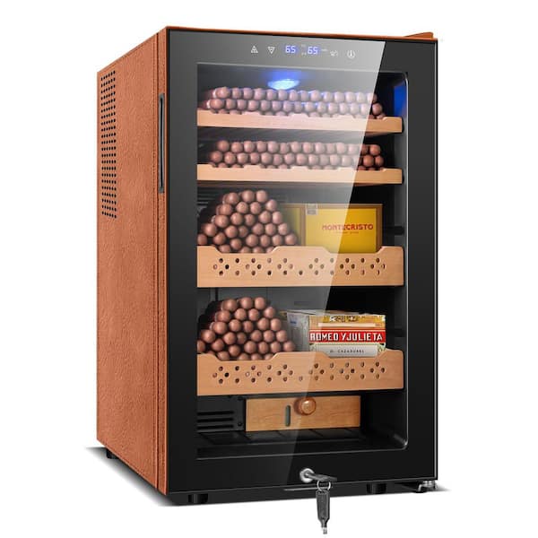 17.71 in. Single Zone Electric Cigar Humidor 70 L Storage 550-Counts with Lock Humidity and Temperature Control in Brown