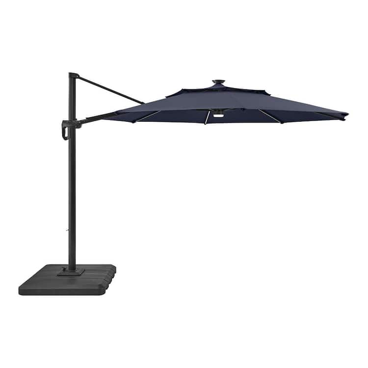 Hampton Bay 11 ft. Aluminum Cantilever Solar LED Offset Patio Umbrella in Midnight
