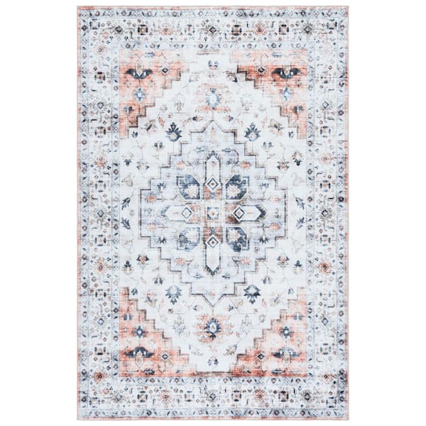 SAFAVIEH Martha Stewart Washable Sage/Light Rust 4 ft. x 6 ft. Machine Washable Distressed Medallion Area Rug