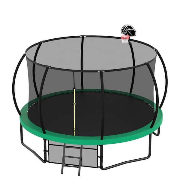 Unbranded 14 ft. Trampoline with Enclosure-Recreational Trampolines w/Ladder and AntiRust Coating ASTM Approval Outdoor Trampoline