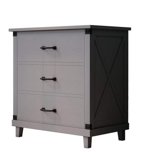 wetiny 27.4''L*15.9''W*27.95''H Bedroom Nightstand with 3 Drawers Storage , Gray