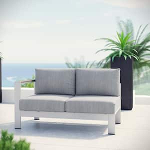 Shore Patio Aluminum Left Arm Outdoor Sectional Chair Loveseat in Silver with Gray Cushions