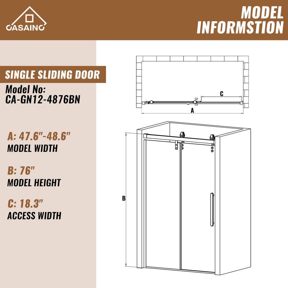 48'' Frameless Brushed Nickel Sliding Shower Door with Clear Glass