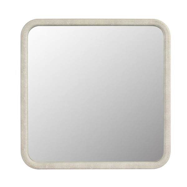 HBEZON 23.6 in. W x 23.6 in. H Small Rectangular PU Covered MDF Framed Wall Bathroom Vanity Mirror in White