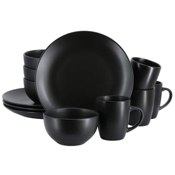Gibson Home Plus 12-Piece Black Round Stoneware Dinnerware Set