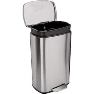 13.2 Gal. Silver Touchless Step-On Metal Trash Can with Smudge Resistance in Rectangular