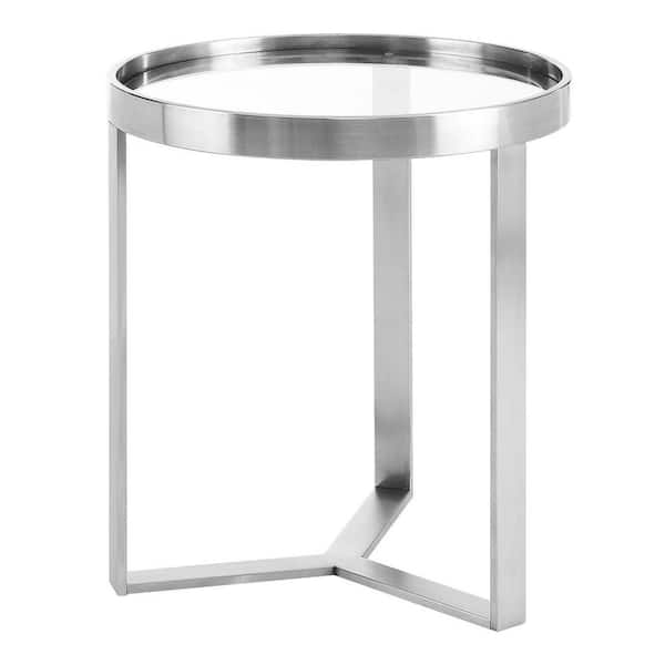 MODWAY Relay Side Table EEI-6151 17.5 in. L x 17.5 in. W x 19.5 in. H Round Glass Top