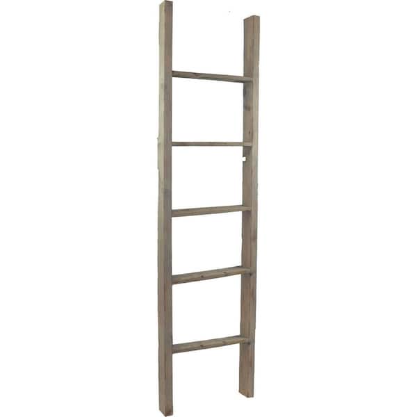 Ekena Millwork 19 in. x 72 in. x 3 1/2 in. Barnwood Decor Collection Reclaimed Grey Vintage Farmhouse 5-Rung Ladder