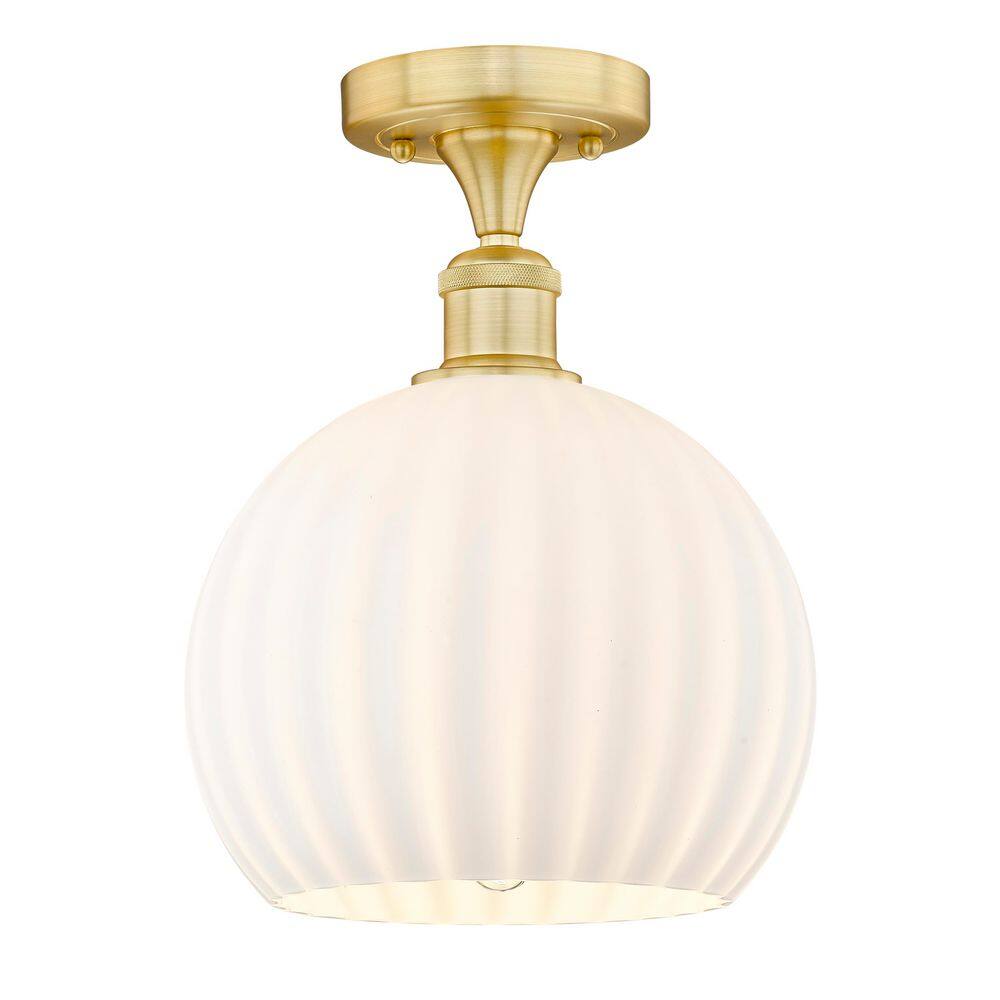 White Venetian 10 in. 1-Light Satin Gold Modern Semi-Flush Mount with Frosted Glass Shade price history on PriceWatchPro