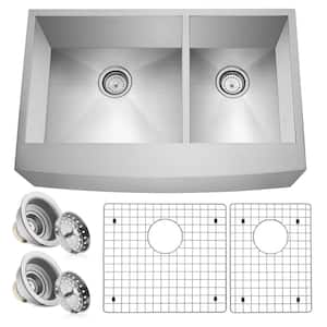 16-Gauge Stainless Steel 33 in. Double Bowl Farmhouse Apron Kitchen Sink