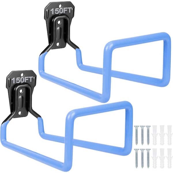 2-pieces Metal Garden Hose Holder-Heavy Duty Hose Hanger Wall Mounted Water Hose Holder for Outside Yard-Blue