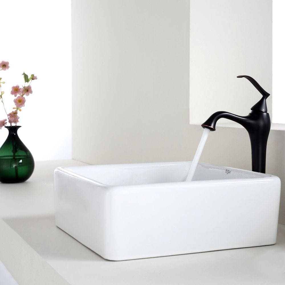 Modern Square Above-Counter White Ceramic Vessel Bathroom Sink