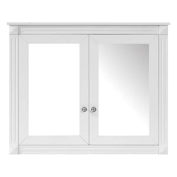 36 in. W x 28.7 in. H Rectangular MDF Medicine Cabinet with Mirror in White with 2 adjustable Shelves