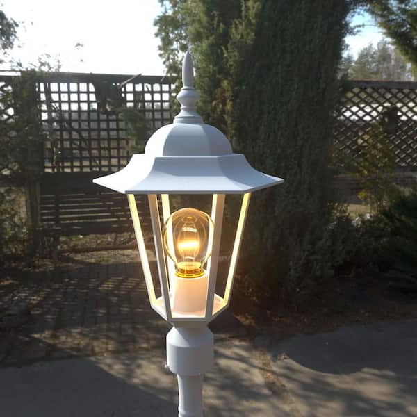 1-Light Textured White Outdoor Post Light with Clear Glass