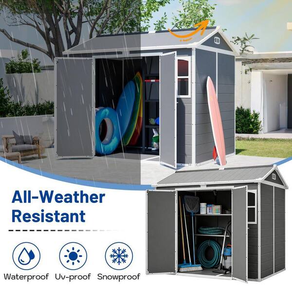 8 ft. W x 6 ft. D Gray Resin Outdoor Storage Shed with Floor