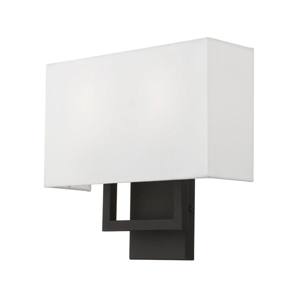 Pierson Rectangular Black Finish 2-Light Wall Sconce with Off-White Shade