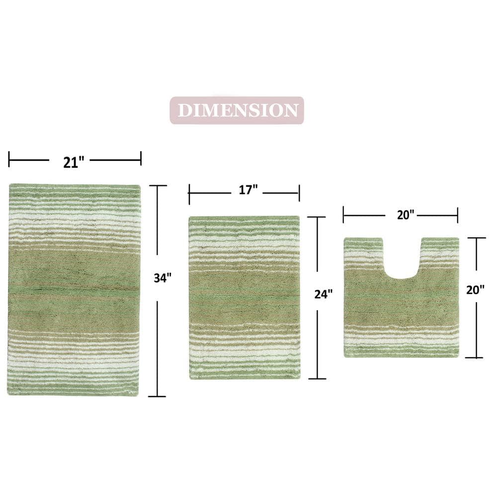 Sage Green Cotton 3-Piece Bathroom Rug Set with Contour
