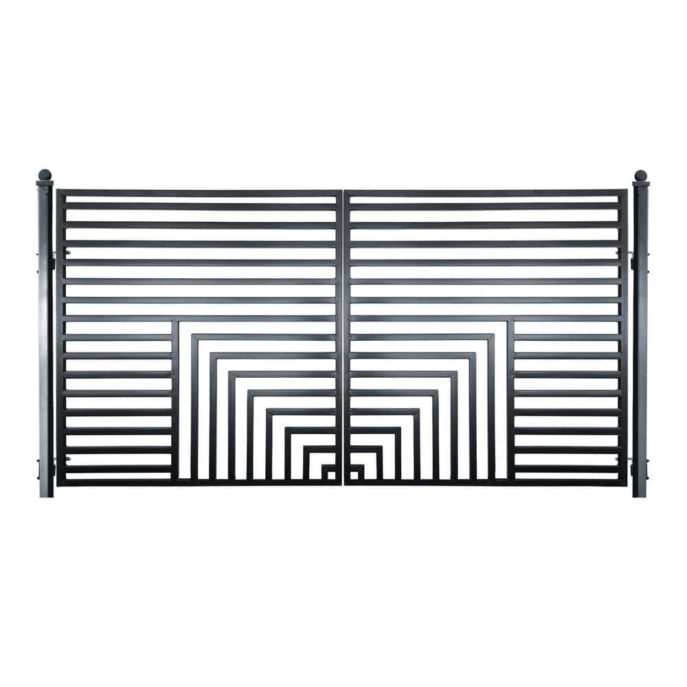 Florence Style Black Steel Dual Swing Driveway Gate 12 ft