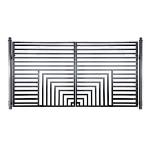 12 ft. x 6 ft. Florence Black Metal Steel Dual Swinging Driveway Fence Gate