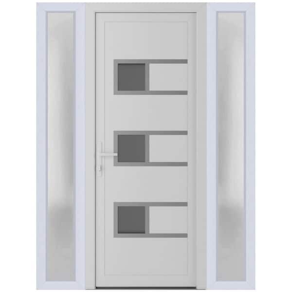 VDOMDOORS 54 in. x 80 in. Right-hand/Inswing Frosted Glass White Silk Steel Prehung Front Door with Hardware