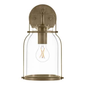 Wye 12.9 in. Vintage Brass Hardwired Outdoor Wall Lantern Scone with No Bulb Included