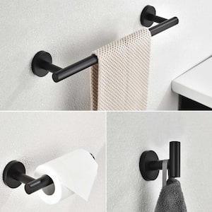 3-Piece Stainless Steel Bath Hardware Set with Towel Hook and Toilet Paper Holder and Towel Bar, in Matte Black