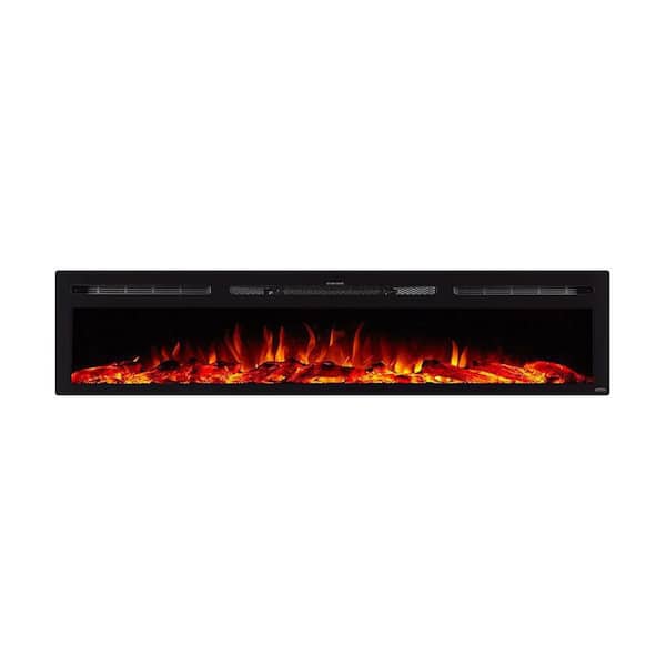 Sideline 84 in. Wall Mount or Recessed Smart Electric Fireplace in Black with LED Flame