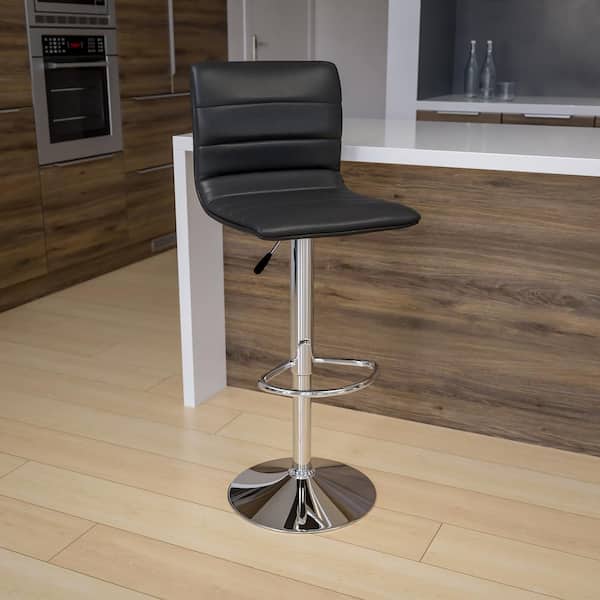 Gray Vincent Modern Adjustable Height Barstool with Footrest, Upholstered Vinyl Adjustable Bar or Counter Height Stool