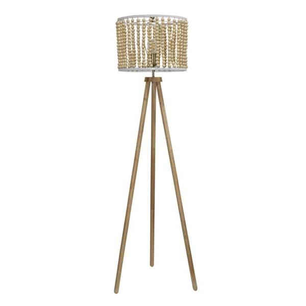 TOBILI 59 in. Brown 1-Light Smart Dimmable Torchiere Floor Lamp for Living Room with Linen Round Shade