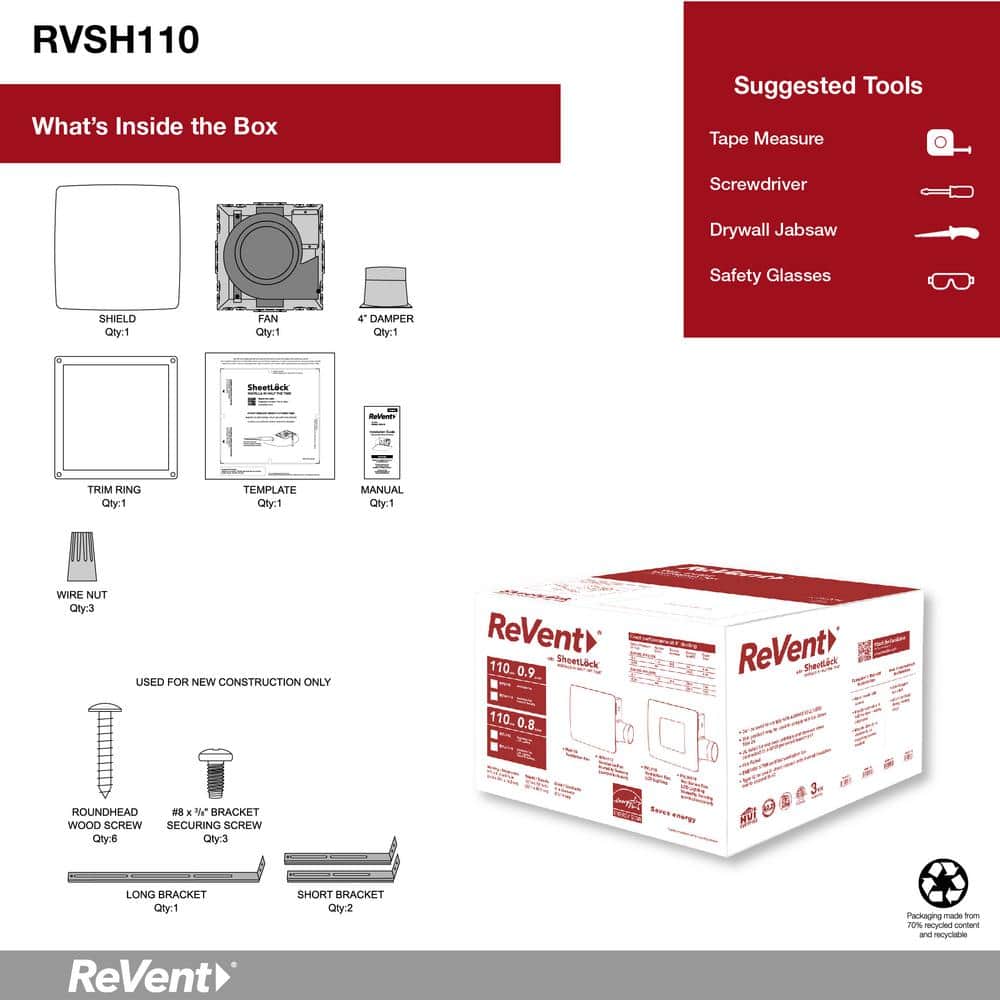 ReVent White Metal 110 CFM Bathroom Exhaust Fan with Humidity Sensor