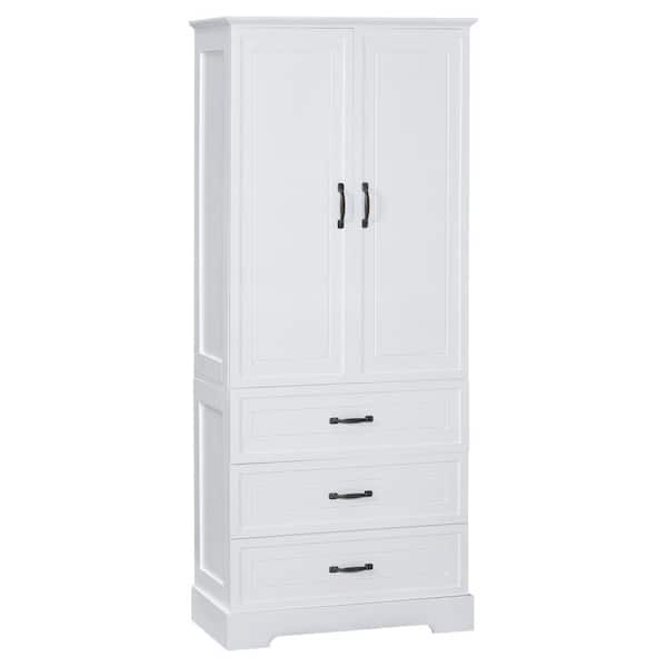 Lycvki 29 in. W x 16 in. D x 68.9 in. H White Linen Cabinet with 2 Doors, Drawers and Adjustable Shelf for Bathroom