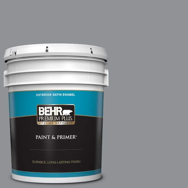 BEHR PREMIUM PLUS 5 gal. #PPU26-05 Flint Gray Satin Enamel Exterior Paint & Primer
