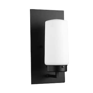 Laney Black Industrial Indoor/Outdoor 1-Light with Frosted Glass Shade
