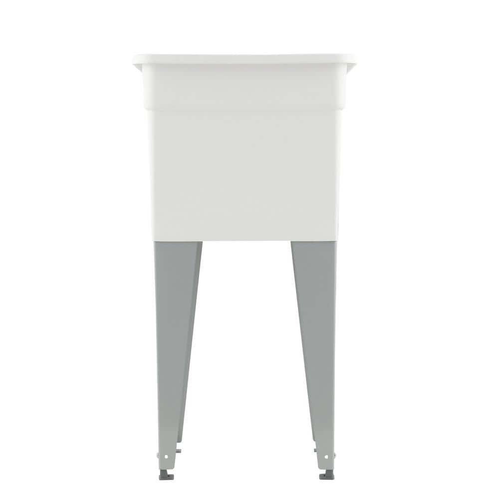 White Polypropylene Freestanding Laundry Sink with Steel Legs