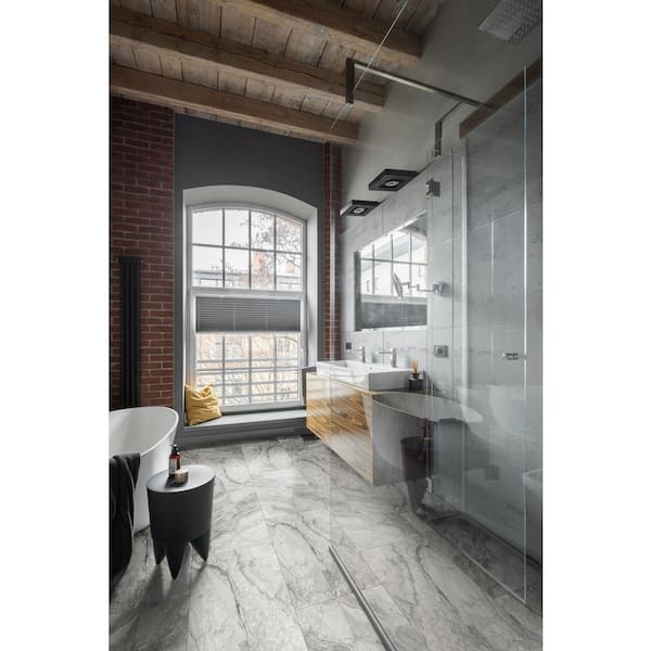 Leonardo Onda Gray 12 in. x 24 in. Polished Porcelain Stone Look Floor and Wall Tile (12 sq. ft./Case)
