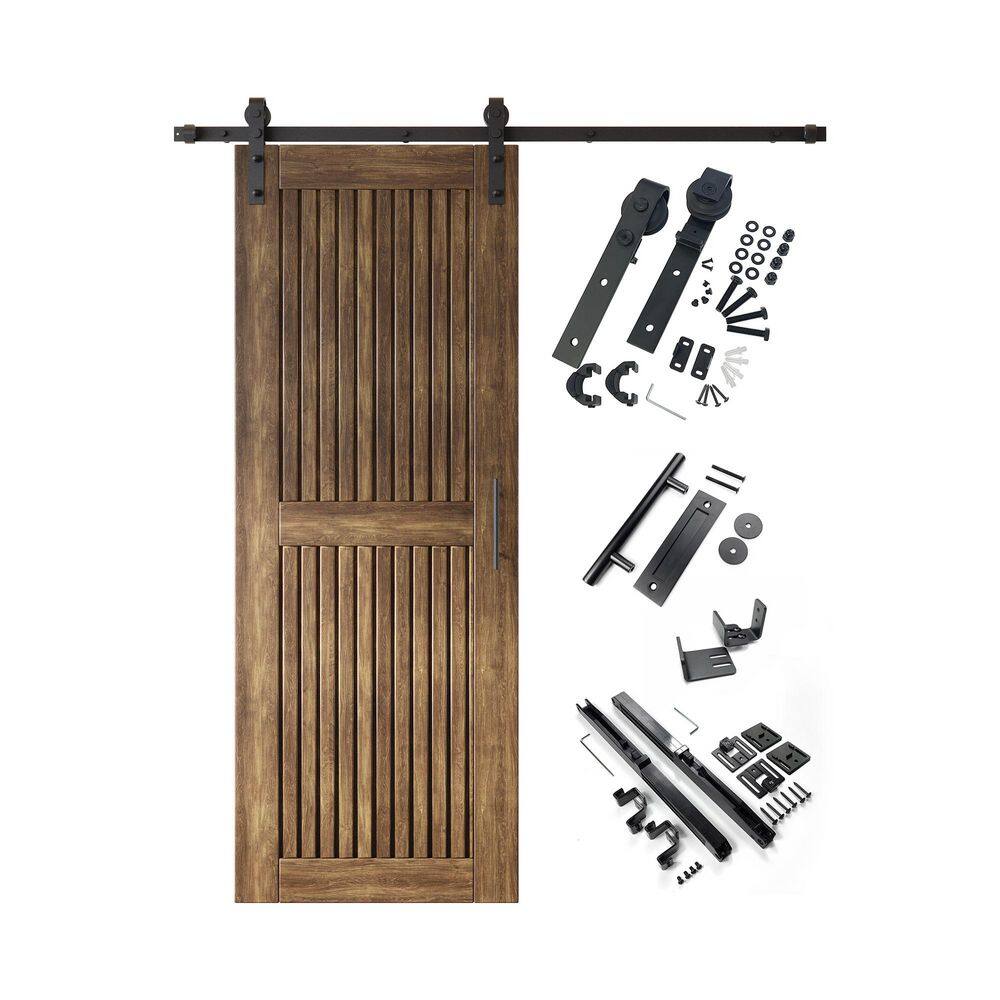 ST 26 in. x 80 in. C-Panel Dark Walnut Vertical Stripe Design Solid Pine Wood Sliding Barn Door with Hardware Kit price history on PriceWatchPro