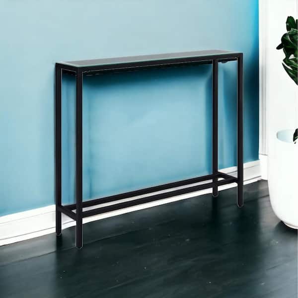HomeRoots 42 in. Black Rectangle Glass Console Table Mirrored