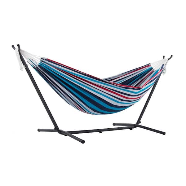 Vivere 9 ft. Cotton Double Hammock with Stand in Denim