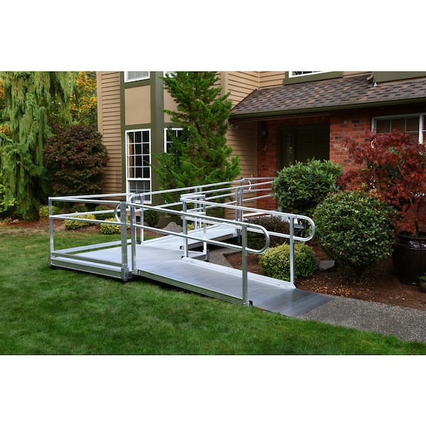 Line Rider Ramp EZ-ACCESS PATHWAY 10 ft. L-Shaped Aluminum Wheelchair Ramp Kit with ...