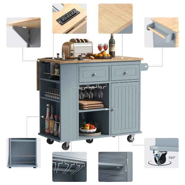 PAKASEPT Kitchen Island on Wheels - Portable Kitchen Cart with Drop Leaf  and Lockable Casters, Rolling Kitchen Island with Wine Rack/2 Tier Open  Shelves/1 Drawer/2 Large Cabinets 